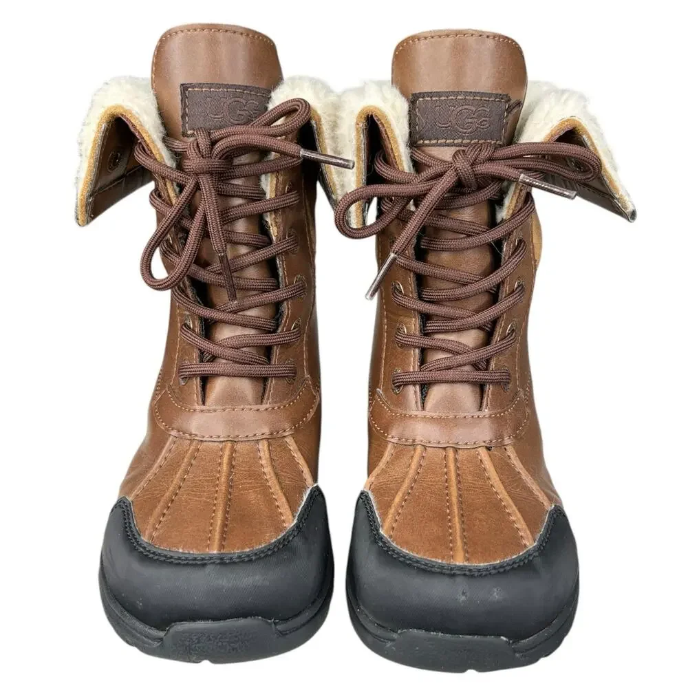 UGG Kids Butte Brown Leather Cuffed Winter Boot Size US 13